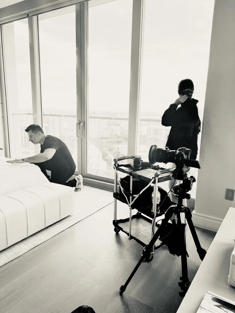Construction process: styling the guest bedroom on photo shoot day, Acqualina 2303