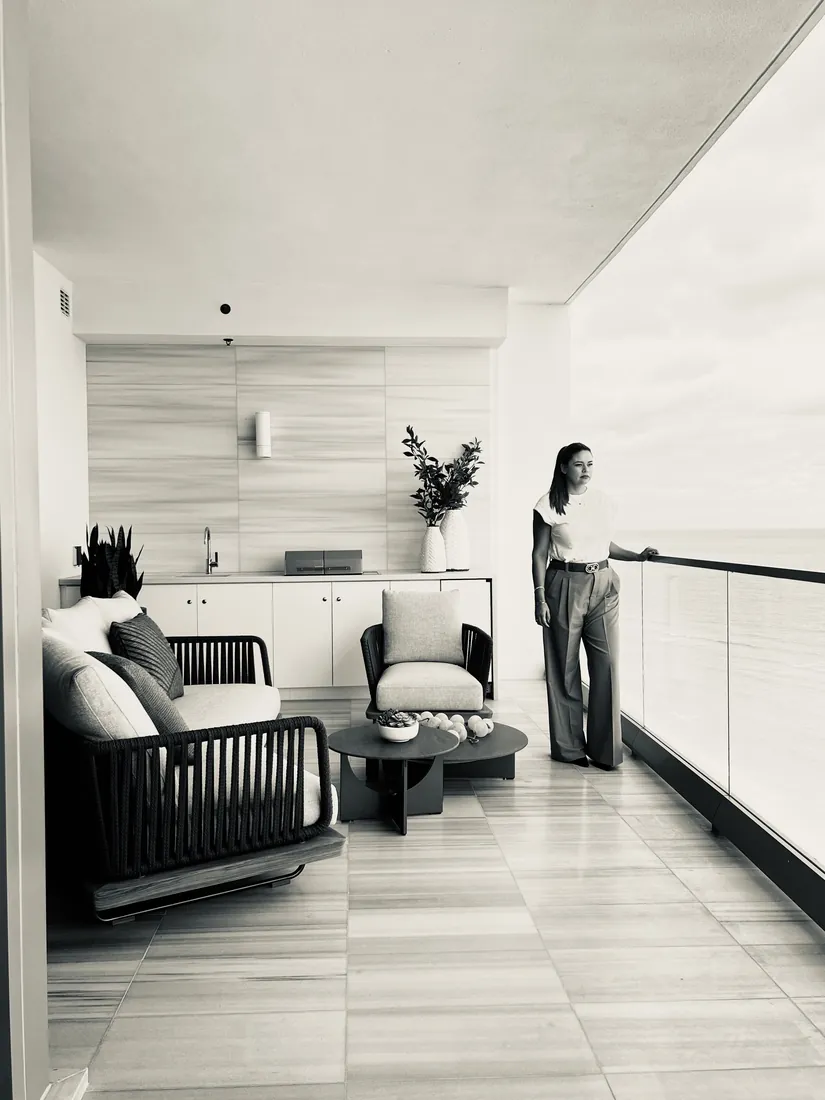 Construction process: final walkthrough on the oceanfront terrace, Acqualina 2303