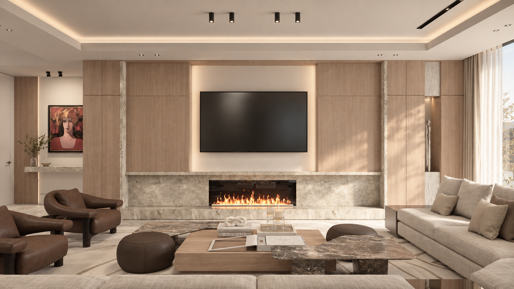 Pines Lake Residence living room · fireplace, Lacruz Design Studio